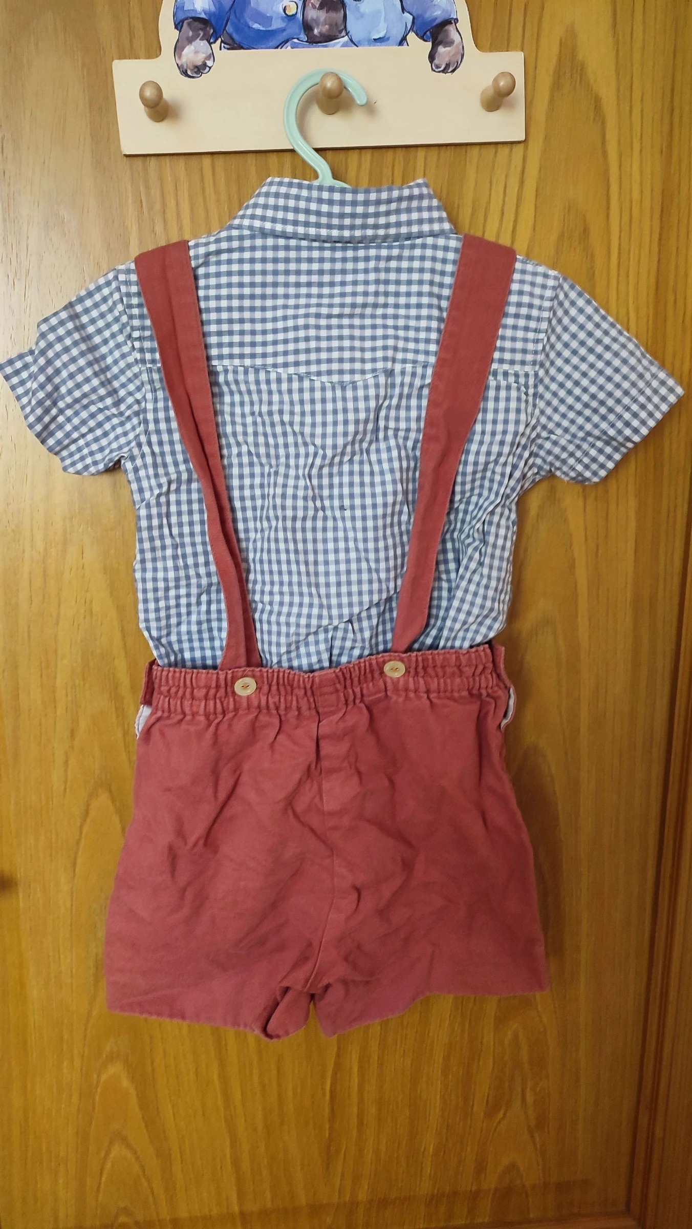 Conjunto jardineira camisa quadros vintage 24 meses – photo 3